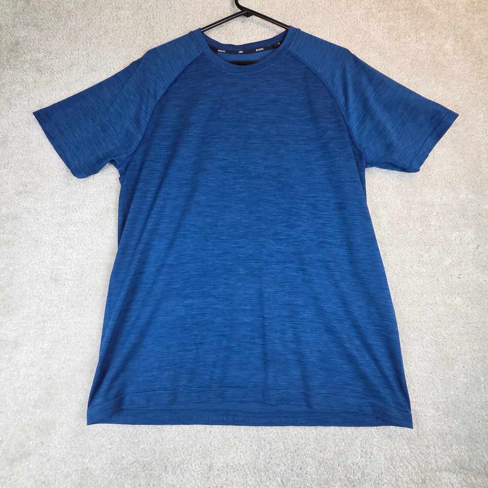 Rhone Reign Short Sleeve Training Shirt Mens Blue Heathered Raglan Tee M